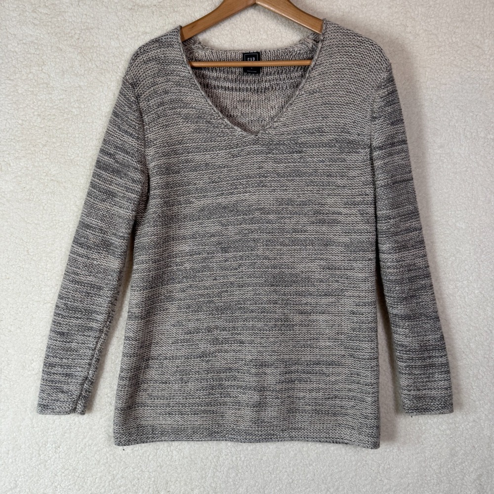 Gap Womens S Metallic Sweater V Neck Casual Preppy Draped Oversized Cozy Neutral